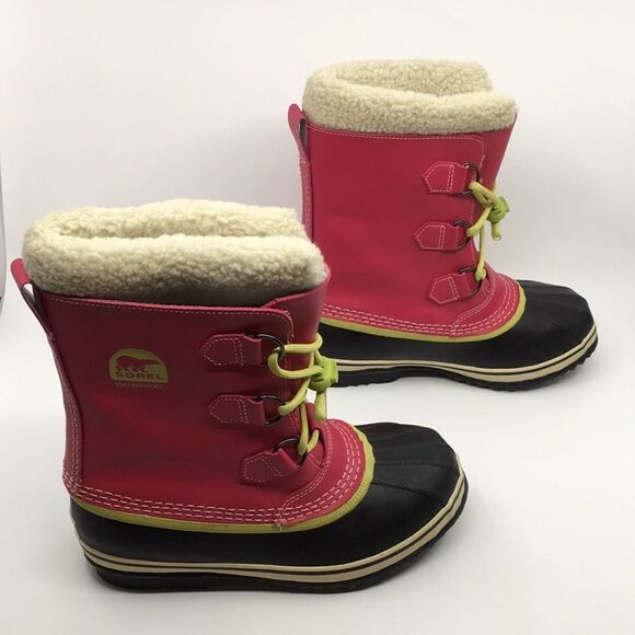 Sorel Yoot Pac Winter Snow Boot Size 5 Pink leather Waterproof faux Sherpa - Picture 15 of 16